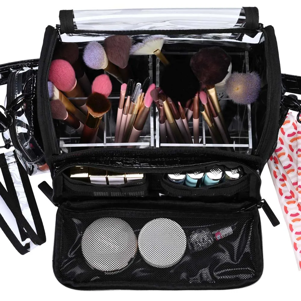 Byootique Essential Foldable Makeup Train Case Acrylic Brush Holder