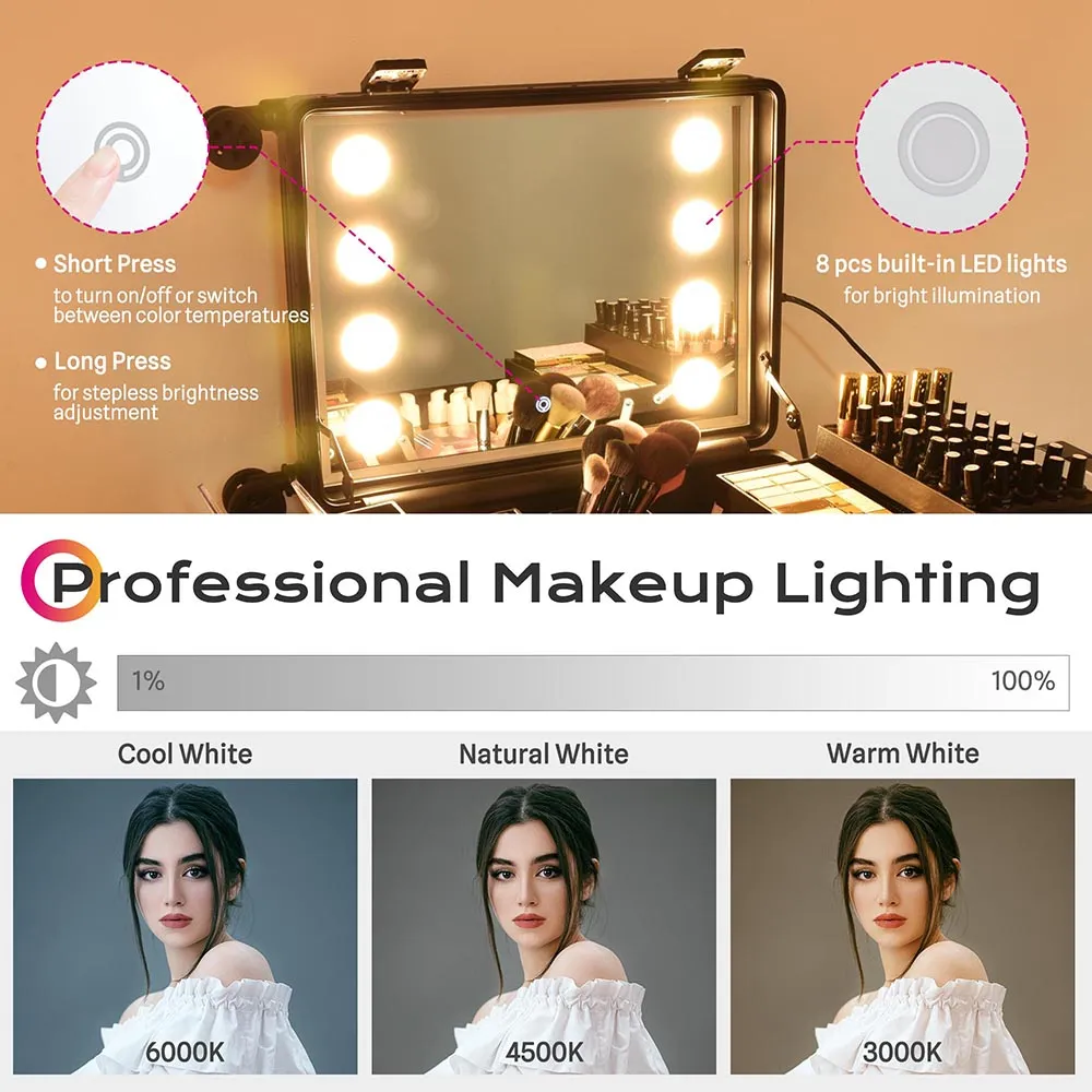 Byootique Urstudio 24" Makeup Case with Light up Mirror & Stand