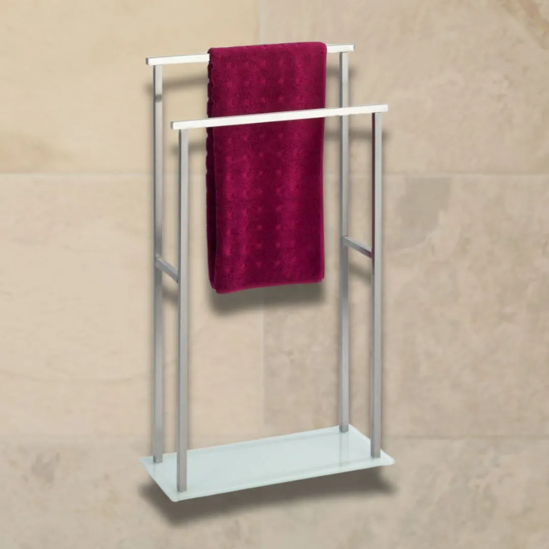 Debar 2 Rail Freestanding Glass & Steel Towel Rack White