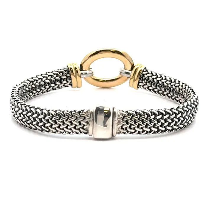 Estate Woven Bracelet in Sterling Silver and 18K Yellow Gold
