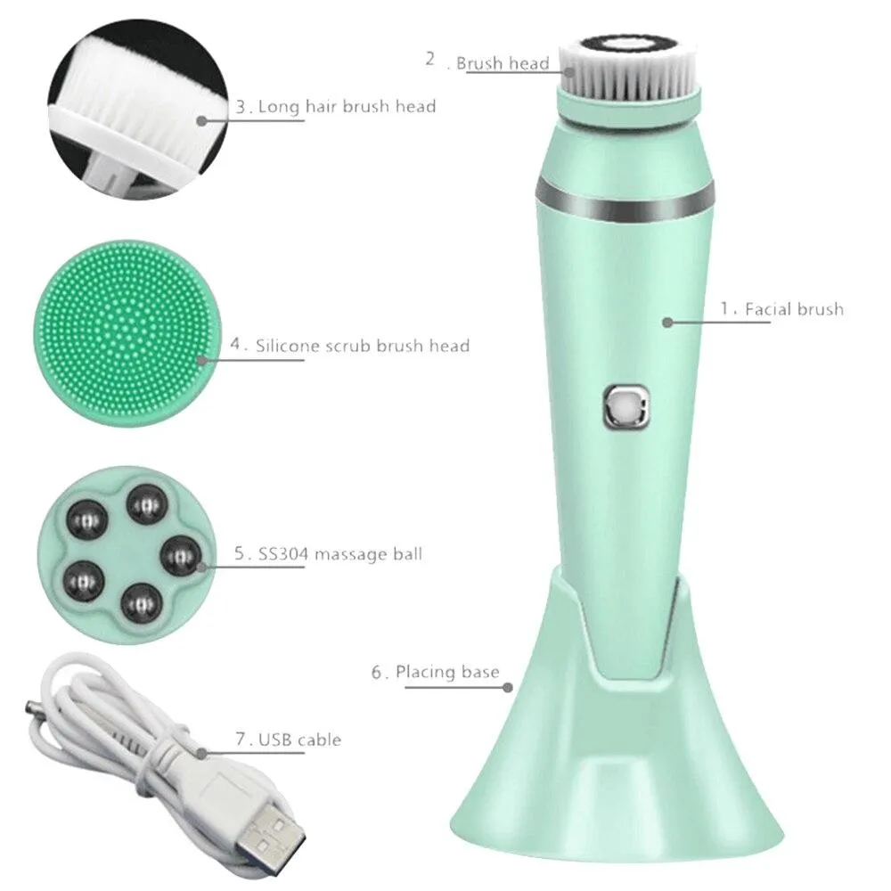 Face 4 In1 Waterproof Electric Deep Cleansing Spin Brush Pore Cleaner Makeup Remover