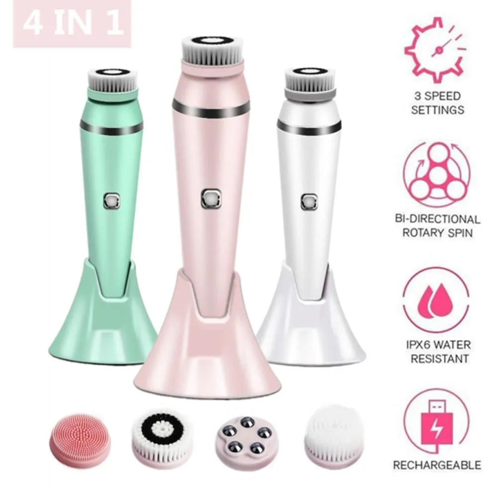 Face 4 In1 Waterproof Electric Deep Cleansing Spin Brush Pore Cleaner Makeup Remover