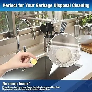 Garbage Disposal Cleaner and Deodorizer Tablets-24 Pack Fresh Lemon Foaming Cleaning Pods-Deep Cleaning Kitchen Sink and Drain-1 Year Supply